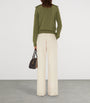 Green Wool-Cashmere-Blend Epaulette Sweater