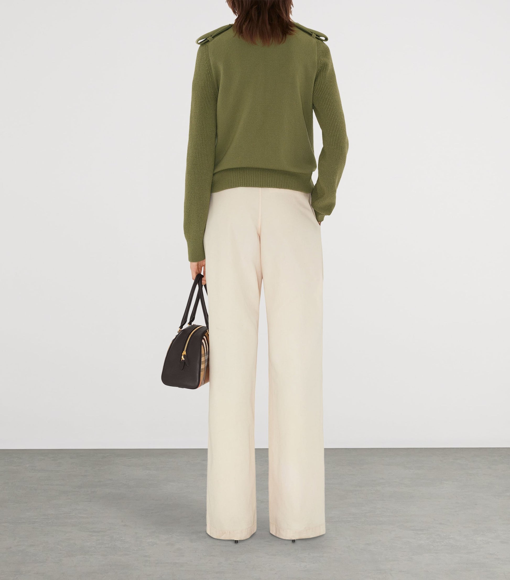 Green Wool-Cashmere-Blend Epaulette Sweater