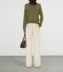 Burberry Green Wool-Cashmere-Blend Epaulette Sweater