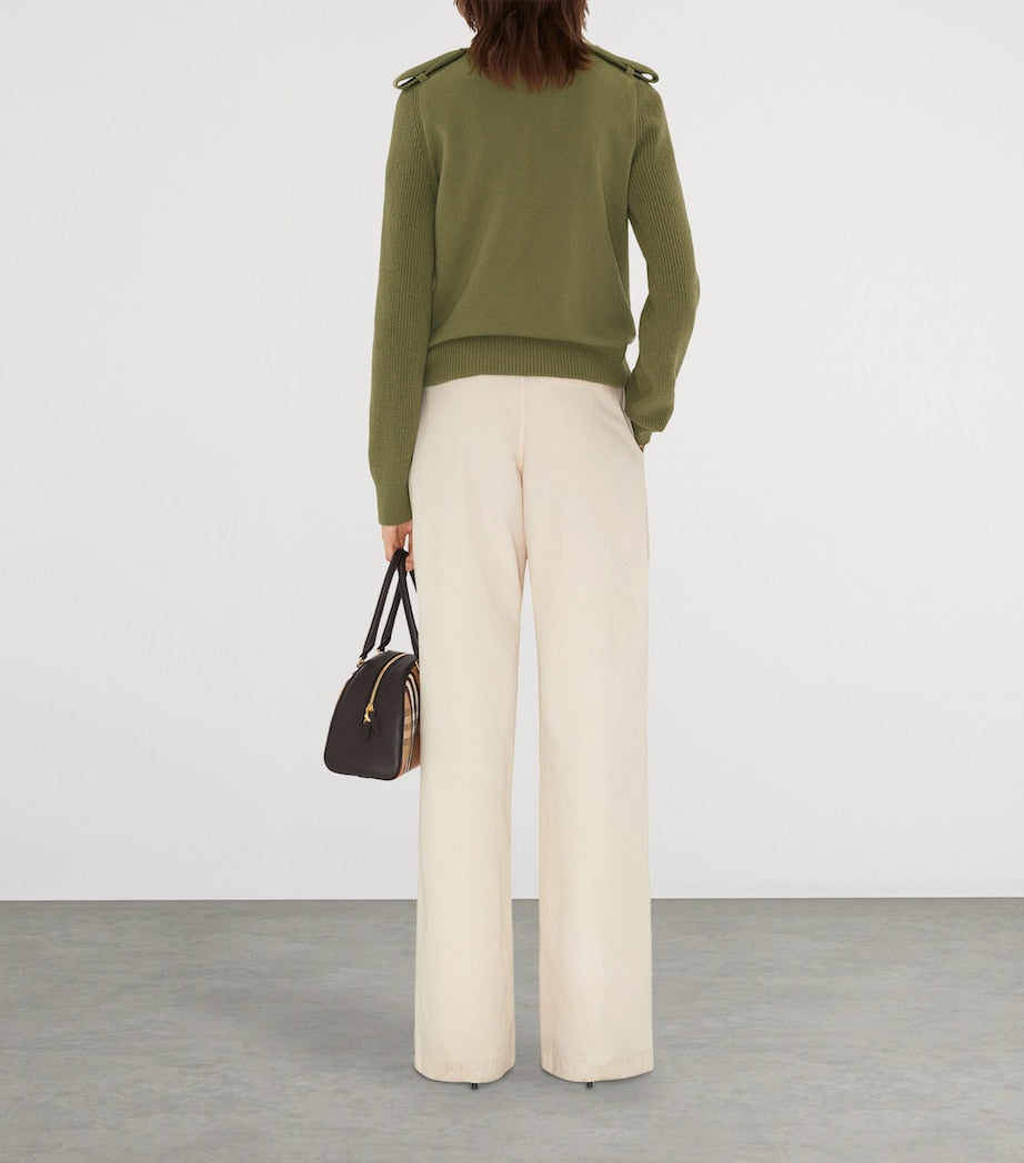 Burberry Green Wool-Cashmere-Blend Epaulette Sweater