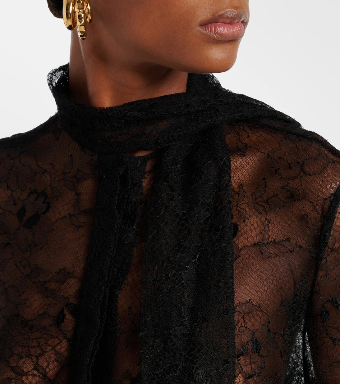 Valentino - Scarf-detail floral lace blouse