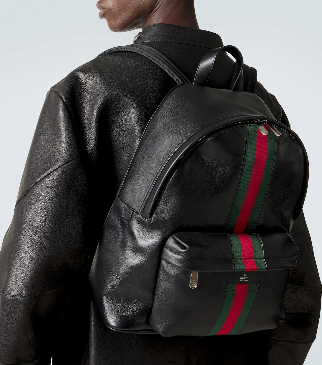 Gucci - Web Stripe leather backpack