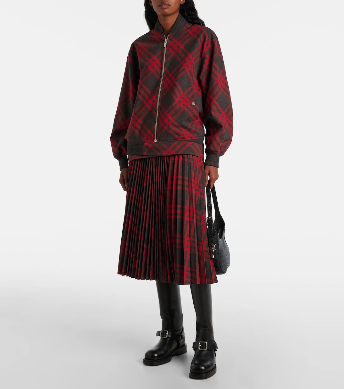 Burberry - تنورة متوسطة الطول بليسيه كاروهات بيربيري