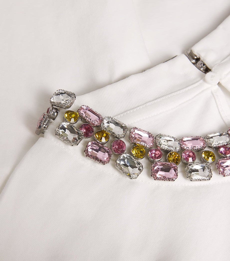 White Cotton Embellished-Neck T-Shirt