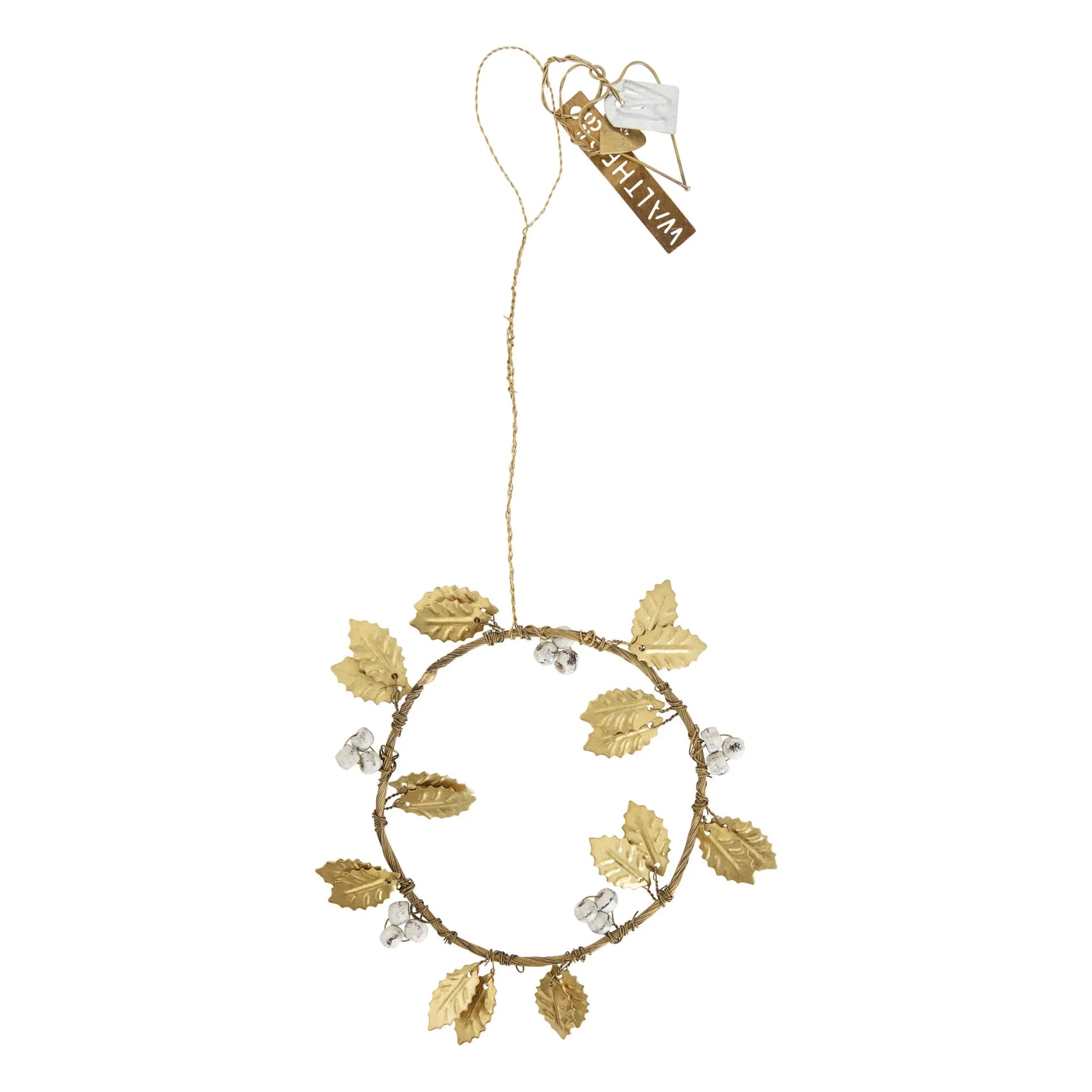 Walther & Co - Holly Branch Decorative Hanging Wreath | Gold