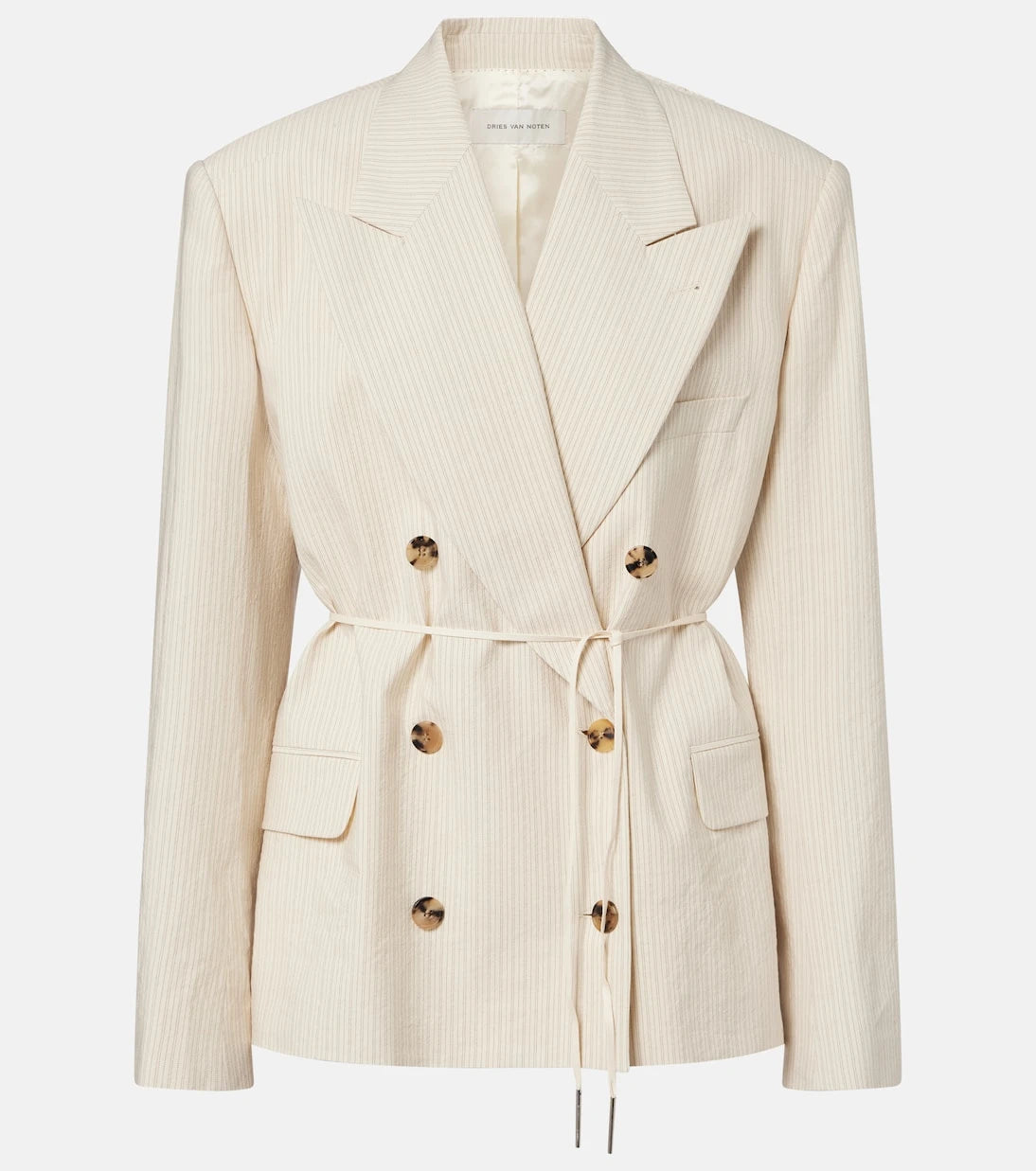 Dries Van Noten - سترة بليزر بقصة مزدوجة من مزيج القطن ومخططة بخطوط رفيعة