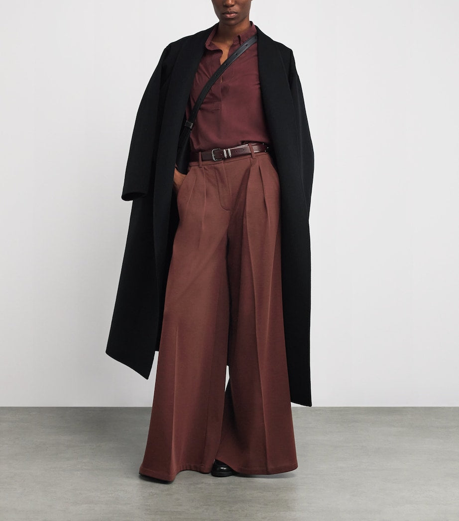 Max Mara Red Wool Jersey Palazzo Trousers