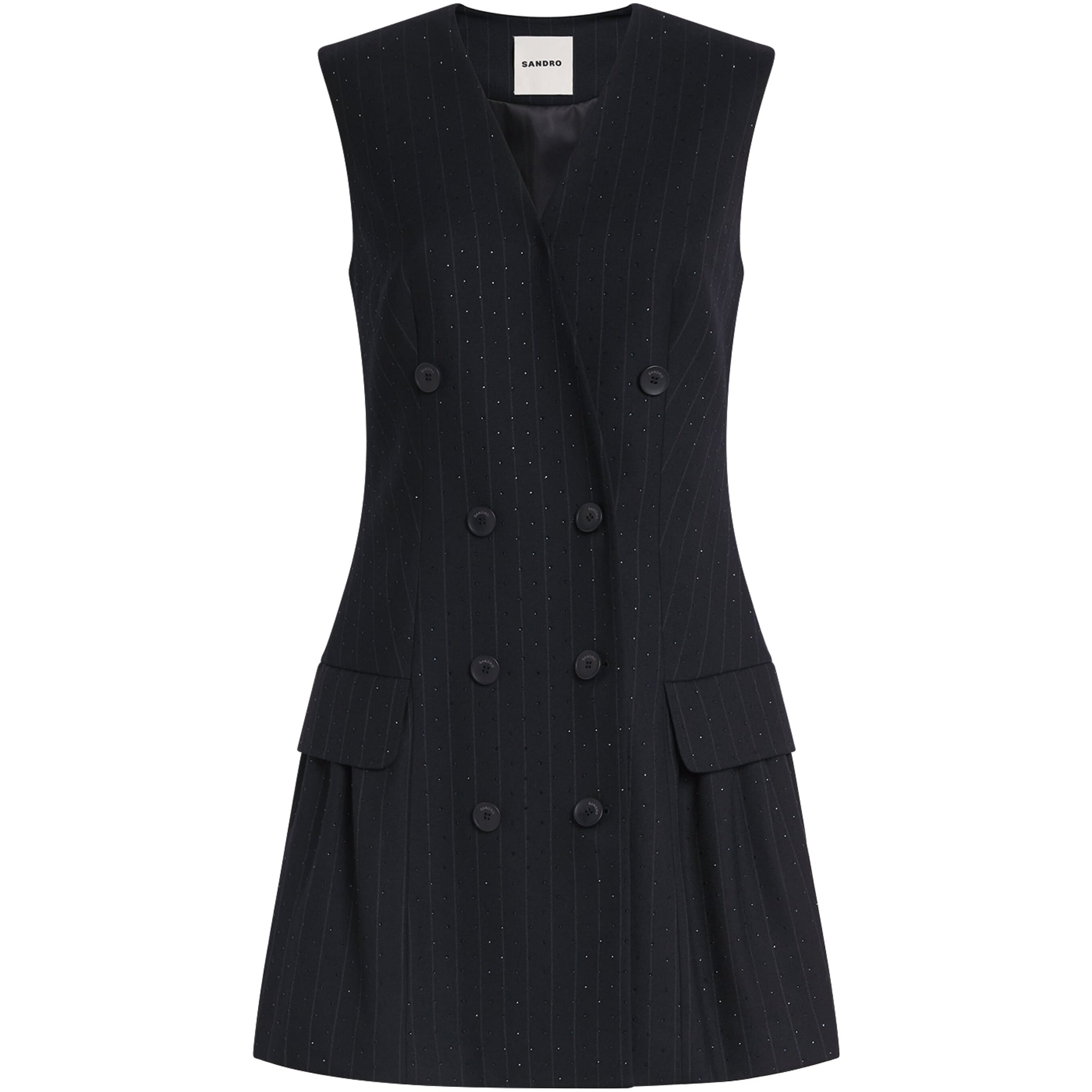 Blue Embellished Pinstripe Mini Dress