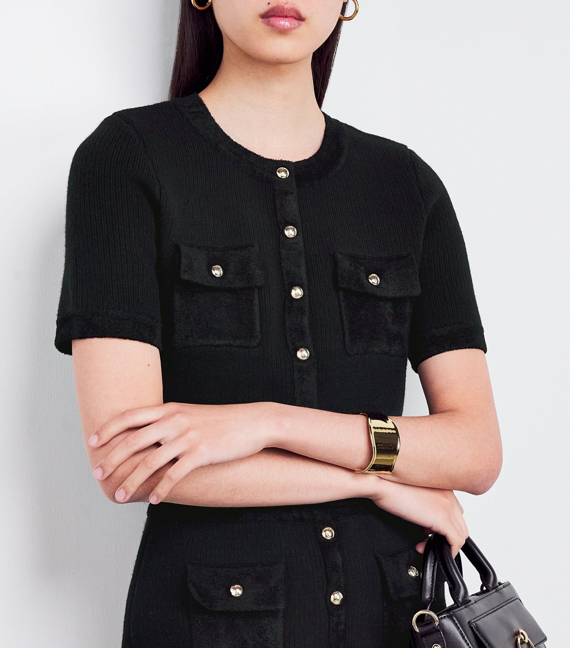 Claudie Pierlot Black Knitted Short-Sleeve Top