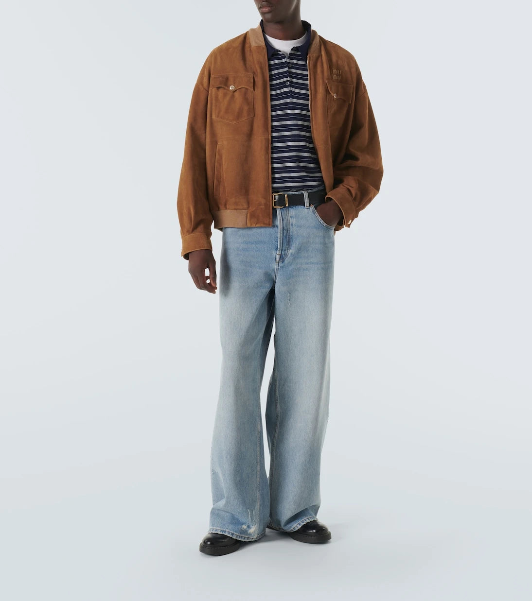 Miu Miu - Logo striped cotton-blend polo sweater