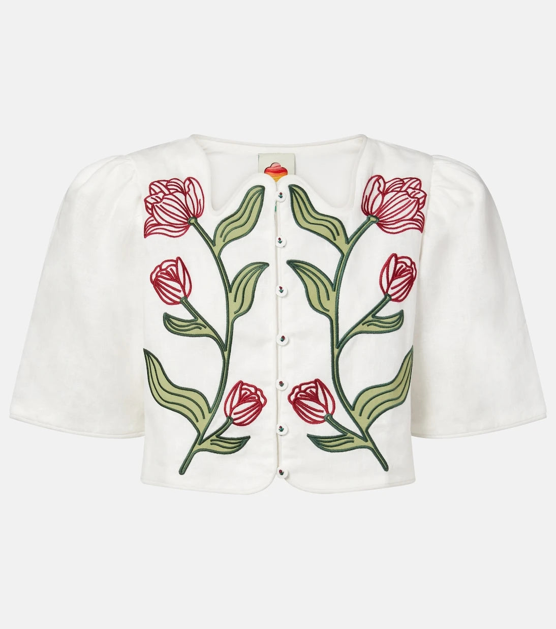 Farm Rio - Embroidered cropped linen shirt