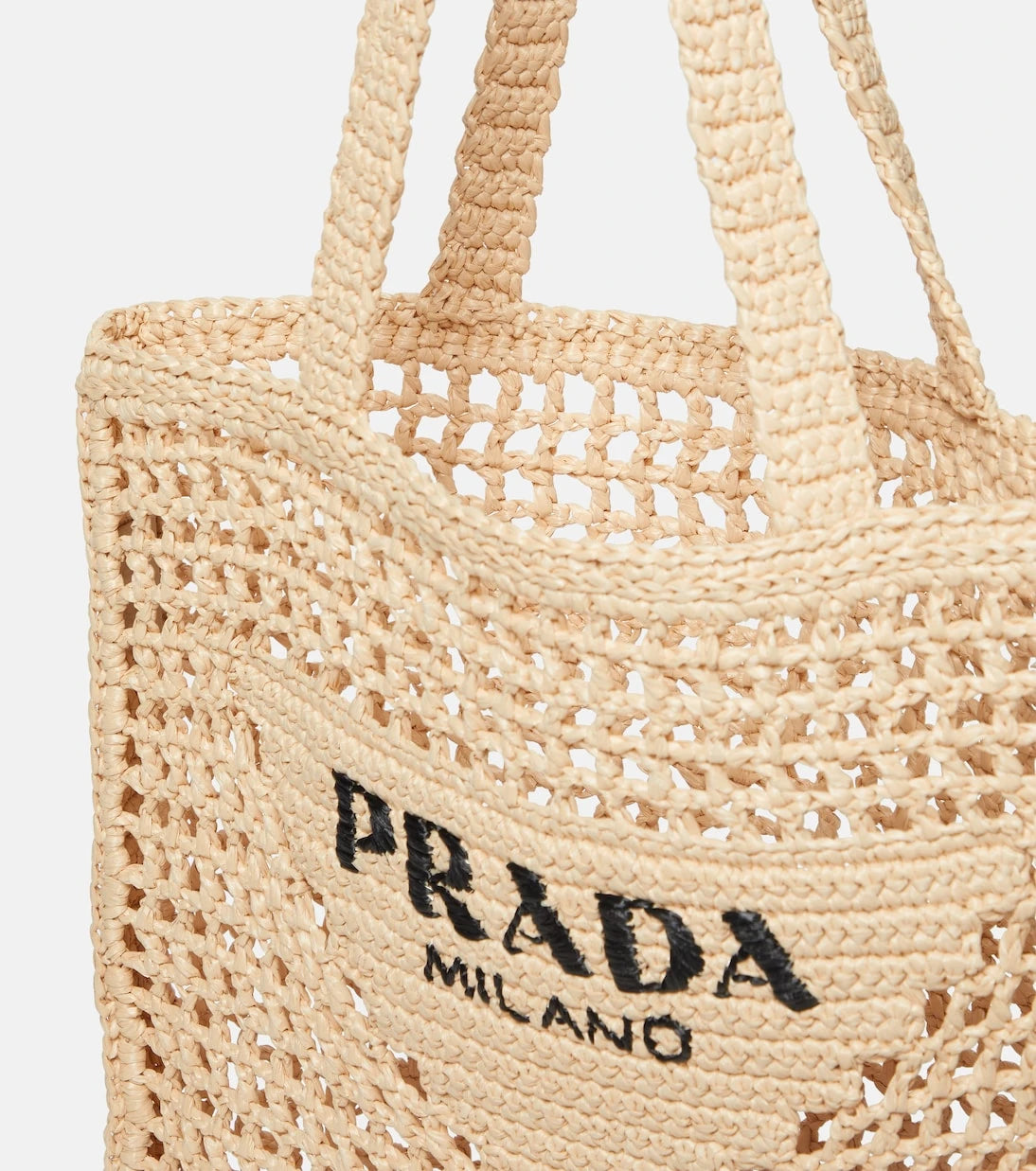 Prada - Small logo raffia tote
