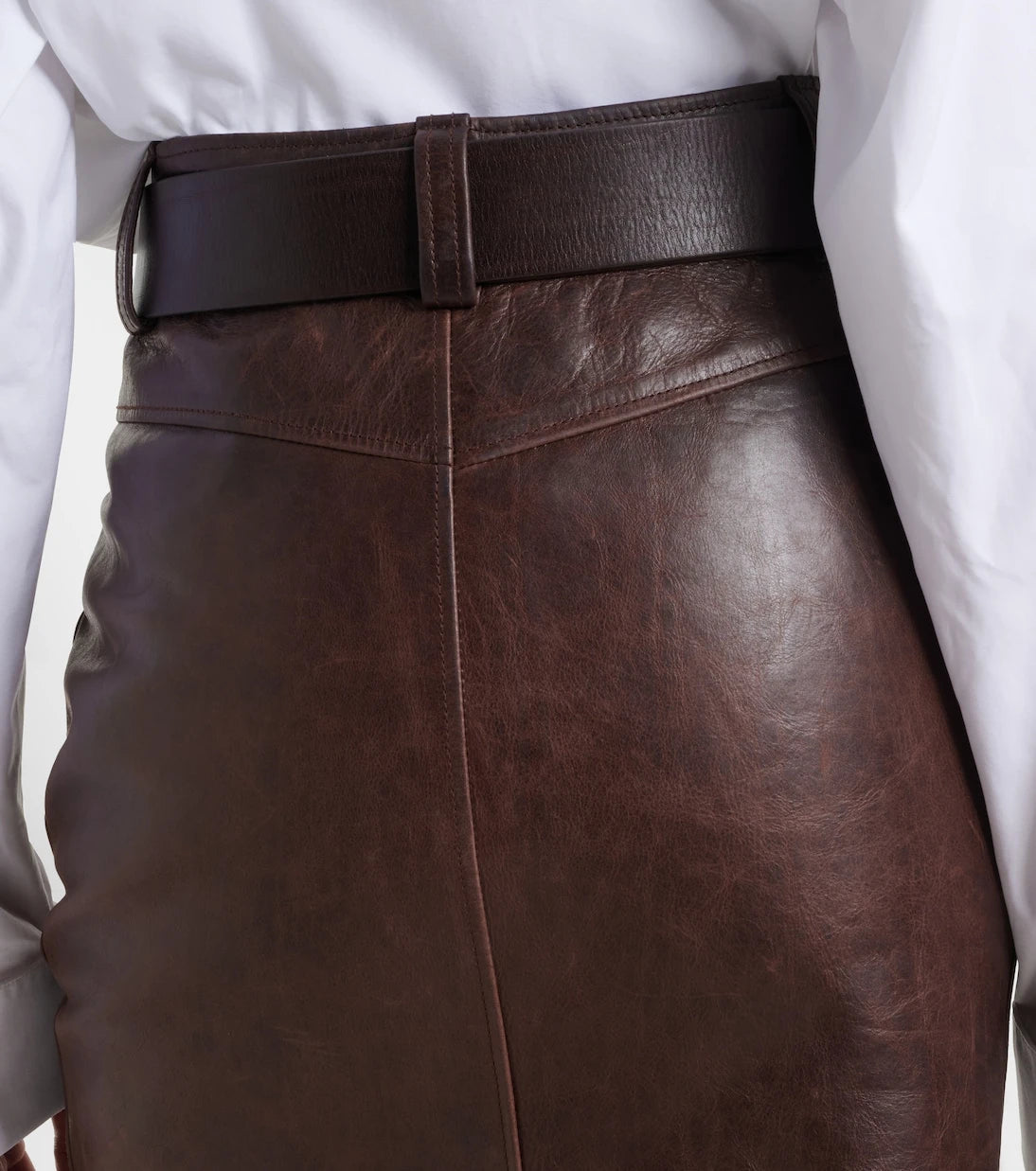 Saint Laurent - Belted leather pencil skirt