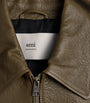 Brown Leather Collar Bomber Jacket