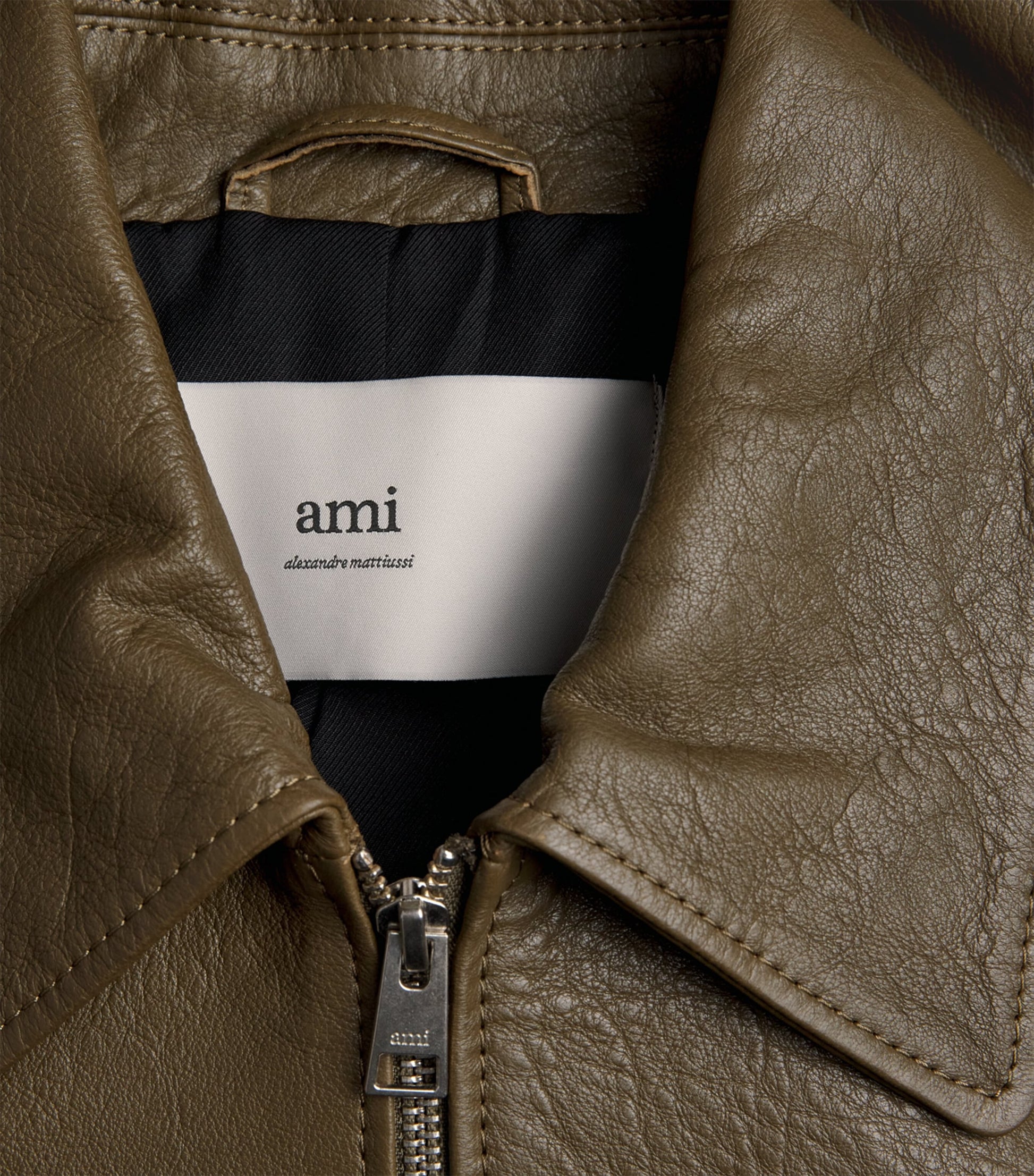 Brown Leather Collar Bomber Jacket