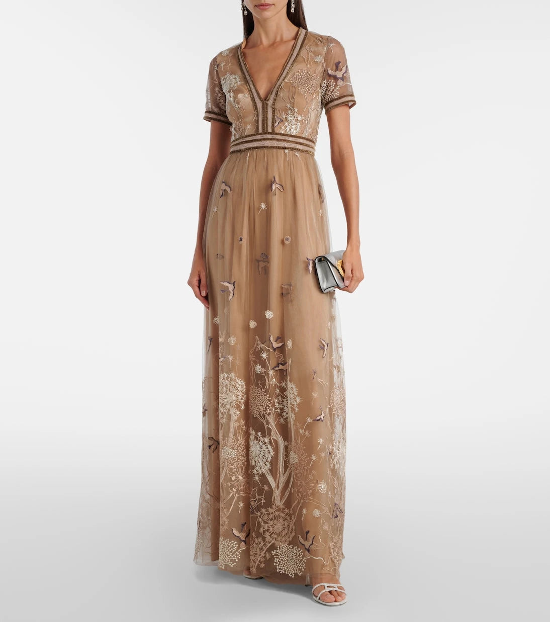 Costarellos - Embroidered tulle gown