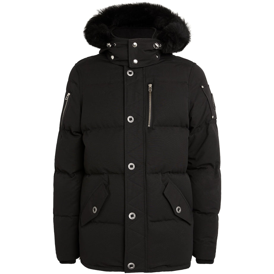 Black Shearling-Collar Puffer Jacket