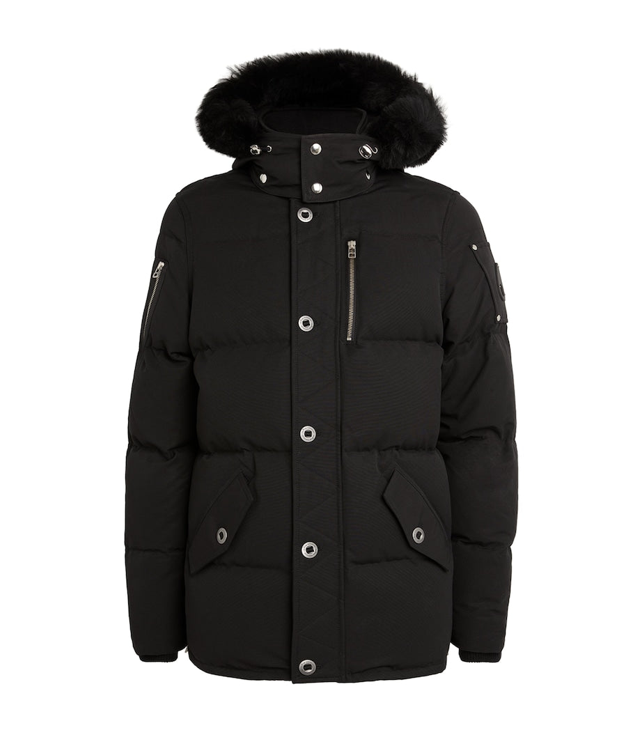 Black Shearling-Collar Puffer Jacket