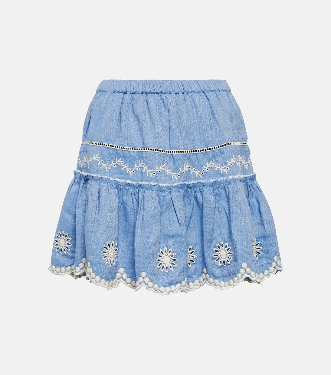 LoveShackFancy - Cava embroidered cotton and linen miniskirt