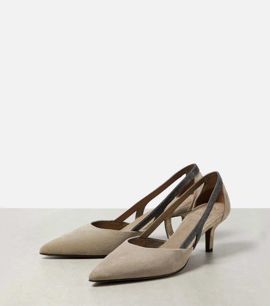 Brunello Cucinelli - Embellished suede slingback pumps