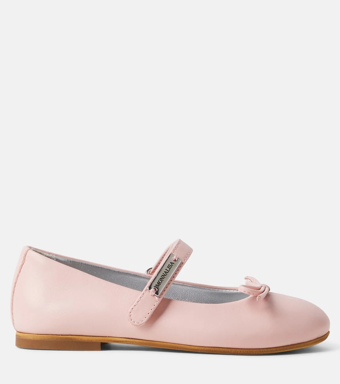 Monnalisa - Bow-detail leather Mary Jane flats