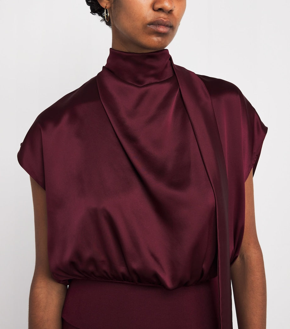 ESSE Studios Burgundy Silk Cowl-Neck Top