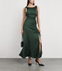 Green Satin Ruched Maxi Dress