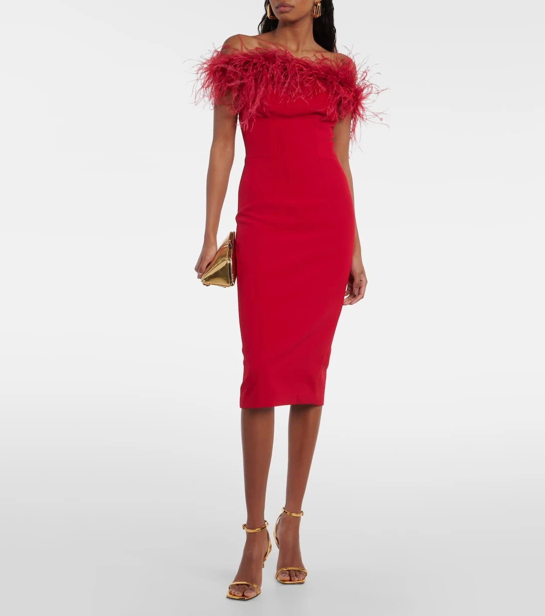 Safiyaa - Starling feather-trimmed midi dress