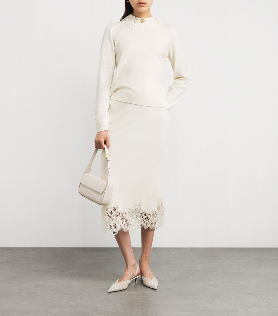 Wool-Silk-Cashmere Lace-Trim Sweater
