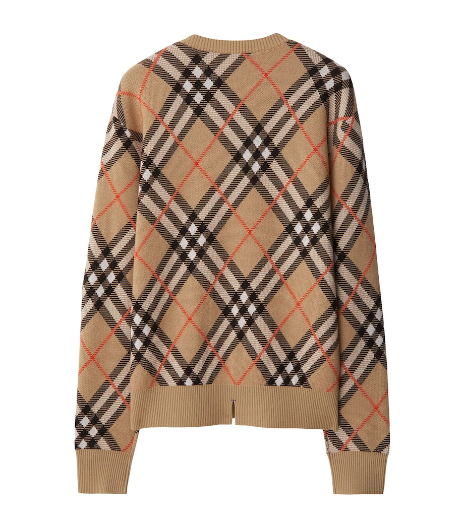Beige Wool-Mohair Check Cardigan