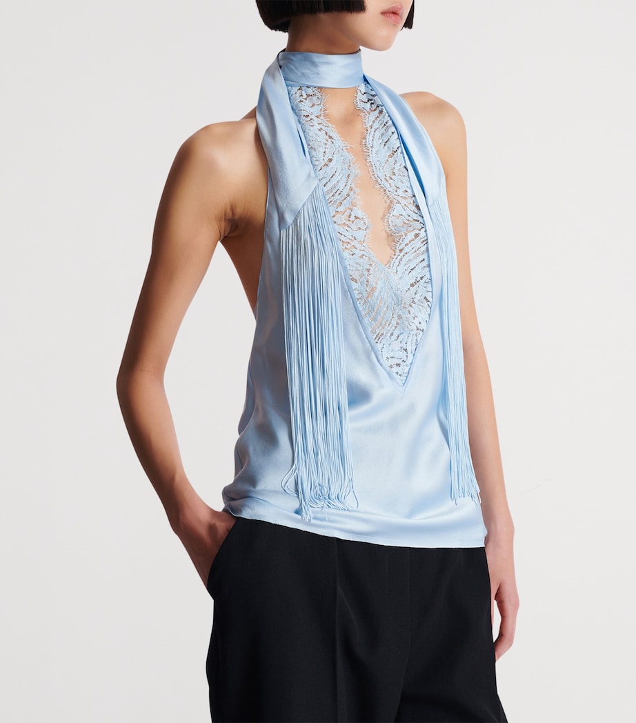 Blue Silk Backless Top