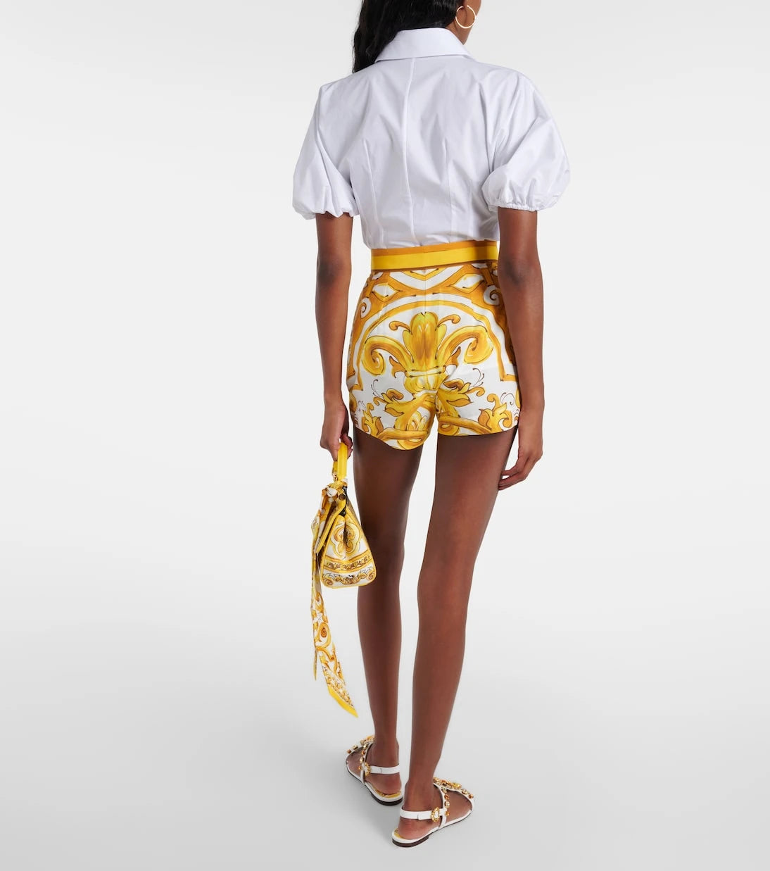 Dolce&Gabbana - Majolica high-rise cotton shorts