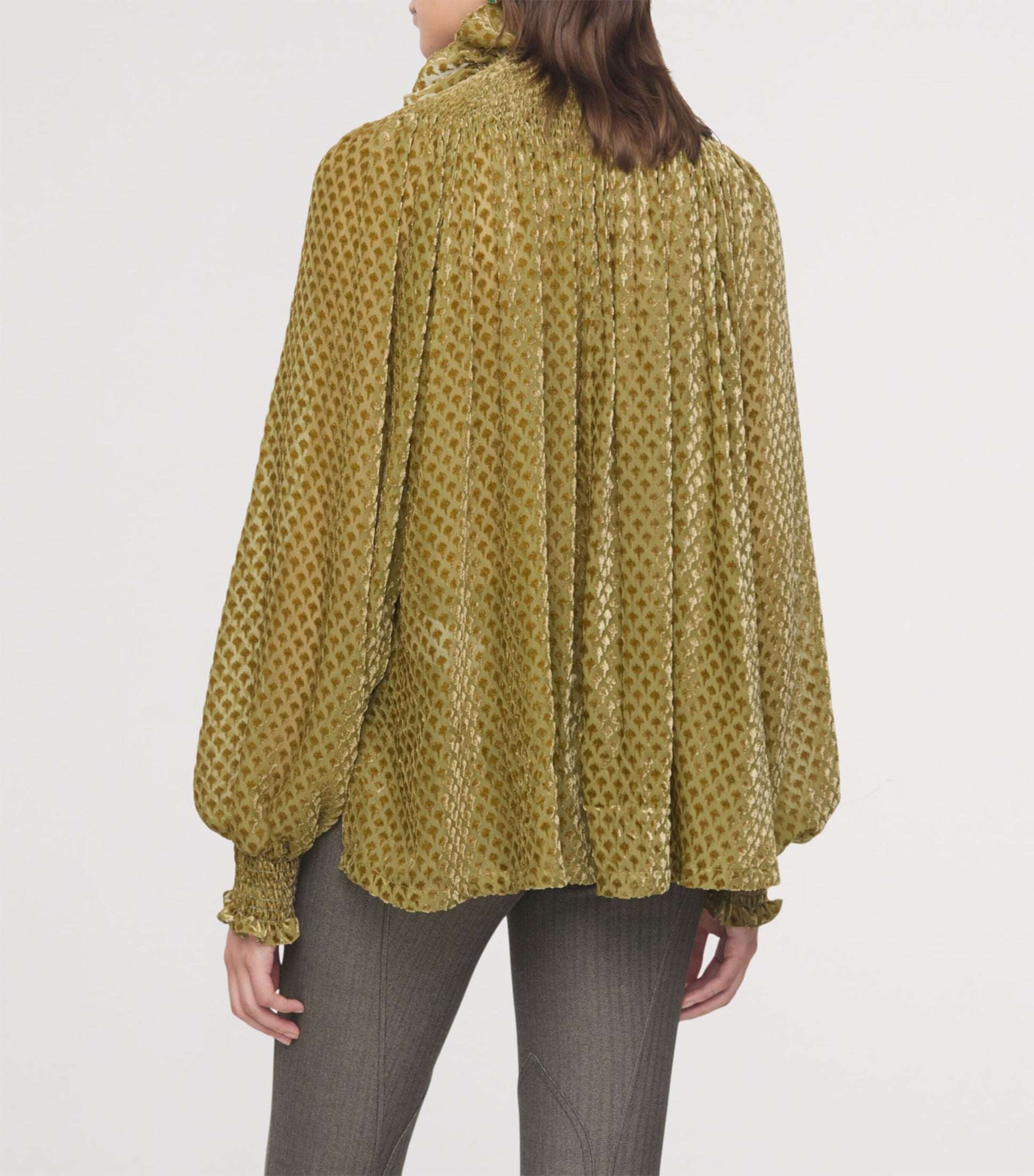 Green Silk-Blend Velvet Torch Blouse