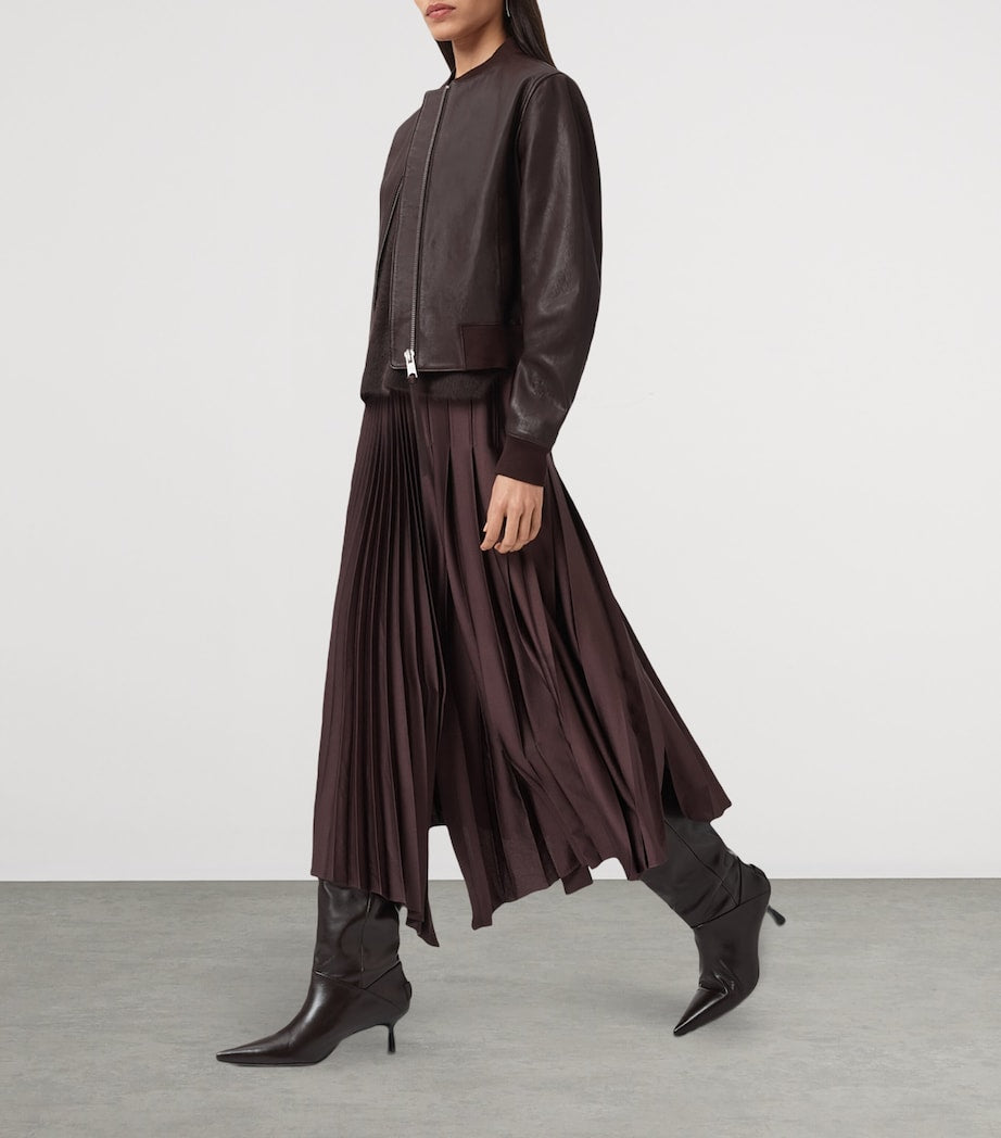 AllSaints Red Leather Orten Bomber Jacket