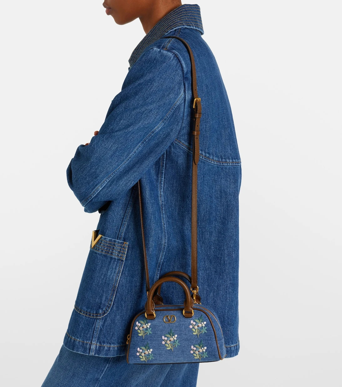 Valentino Garavani - VLogo Mini floral denim top-handle bag