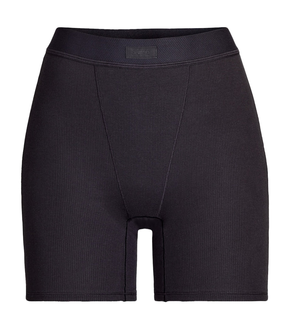 Skims Grey Cotton-Blend Ribbed Boxer Shorts