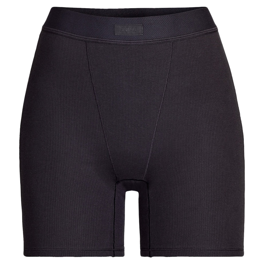 Skims Grey Cotton-Blend Ribbed Boxer Shorts