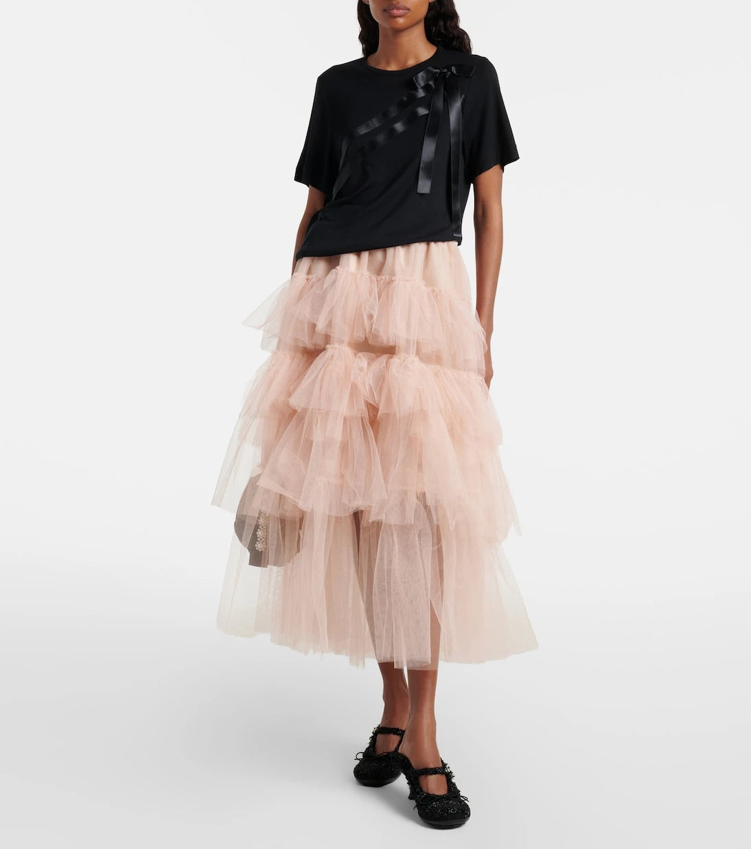 Simone Rocha - تنورة متوسطة الطول من التول المكشكش
