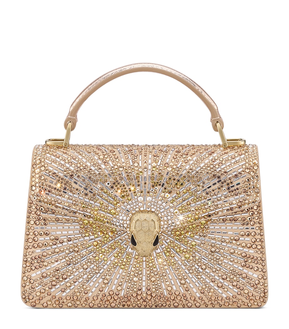 Mini Crystal-Embellished Suede Serpenti Forever Top-Handle Bag