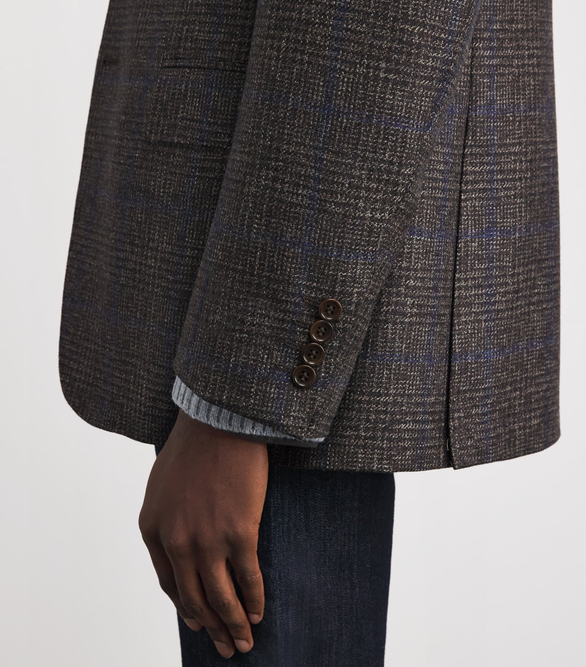 Canali Brown Wool Check Jacquard Blazer