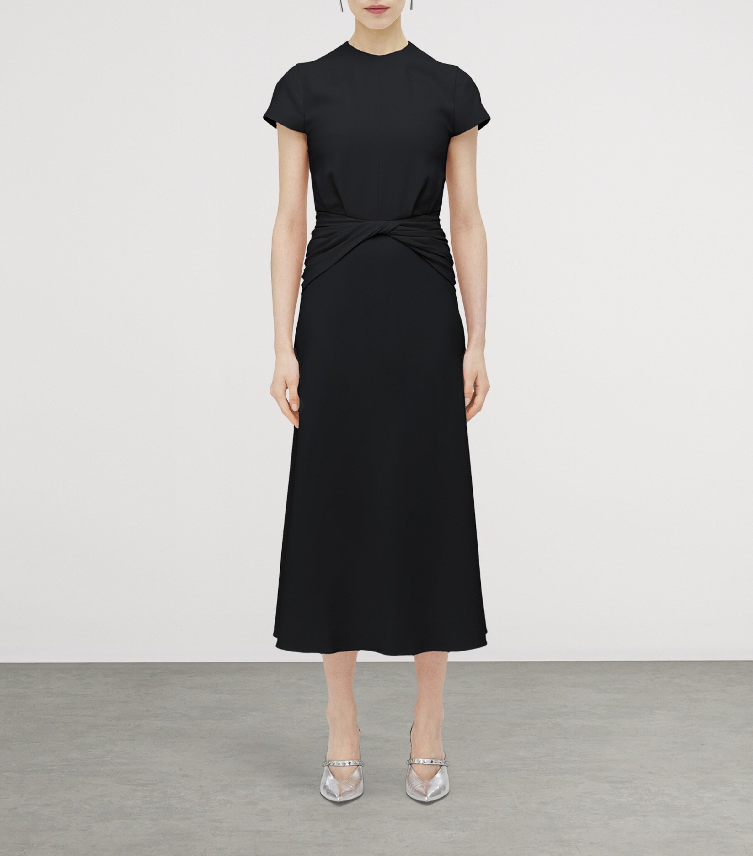 McQueen Black Knot-Waist Midi Dress