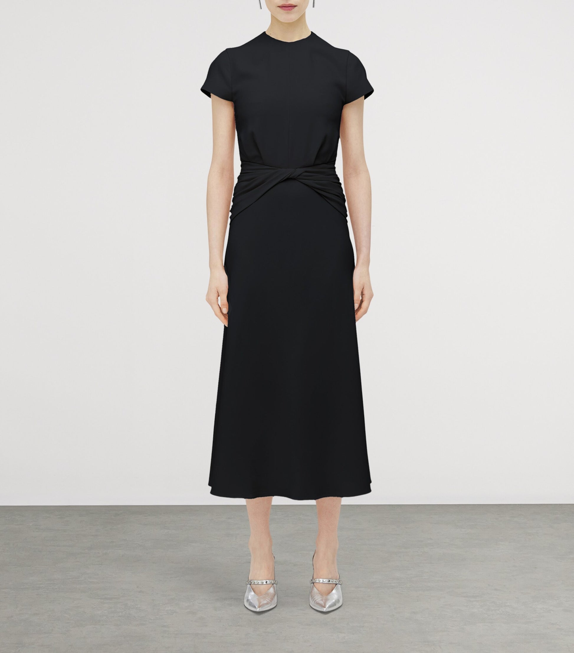 McQueen Black Knot-Waist Midi Dress