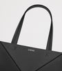 Large Leather Puzzle Fold Tote Bag BLACK