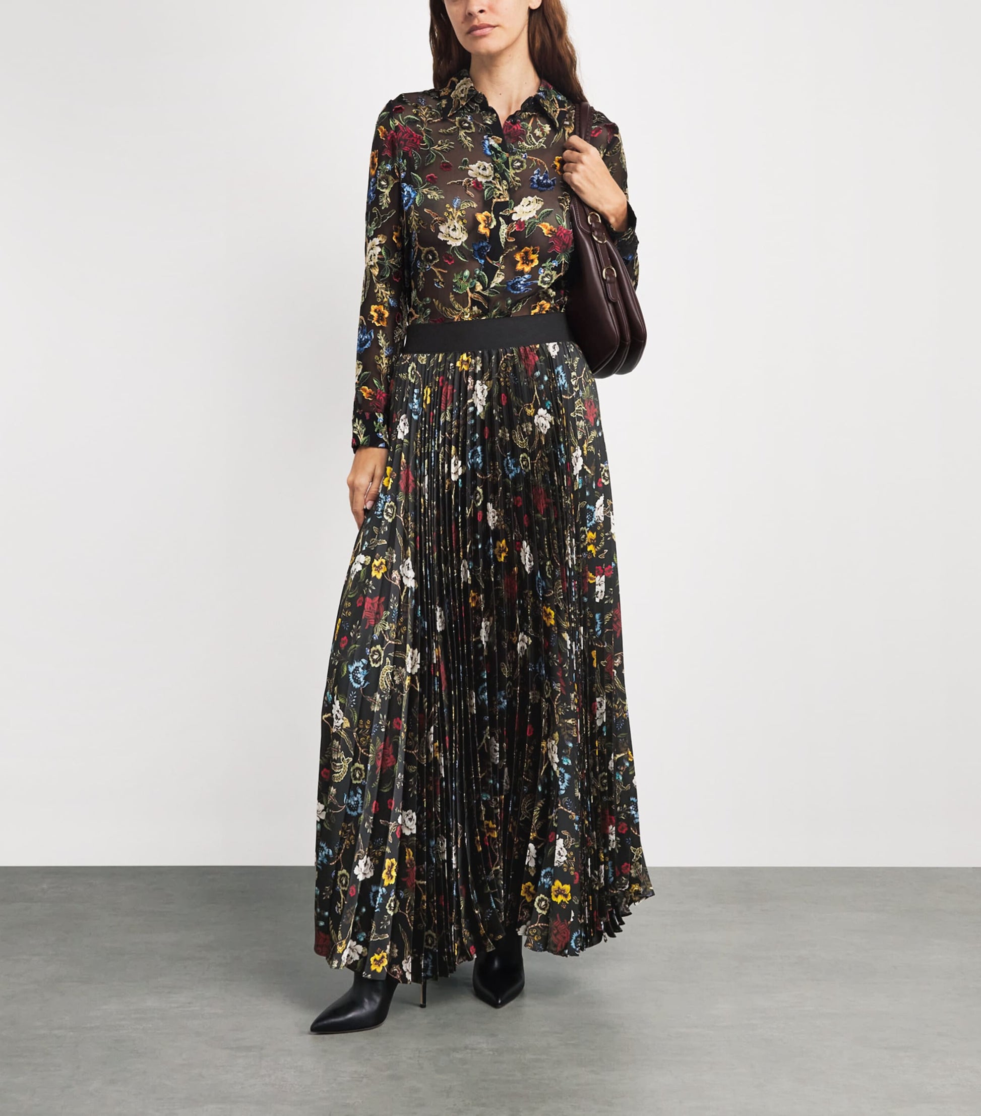 Alice+Olivia Black Pleated Katz Maxi Skirt