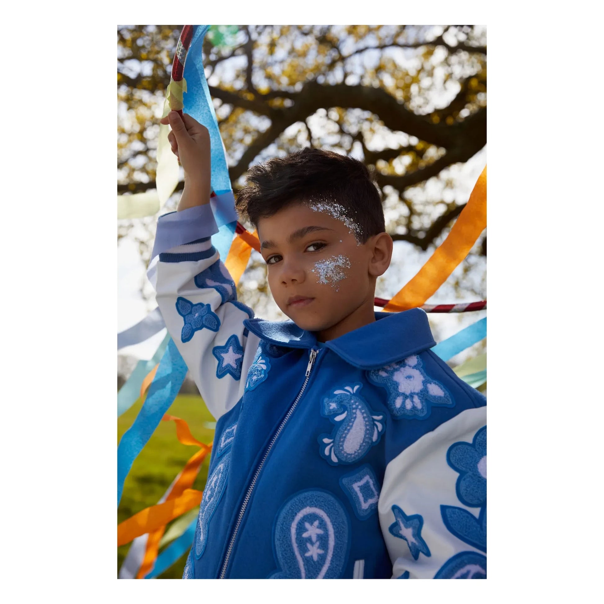 Fille Garçon - Paisley Wool and Leather Bomber | Blue