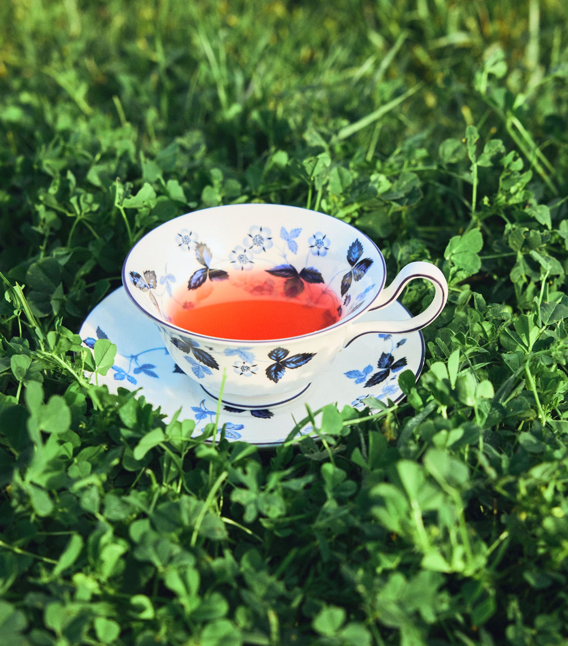 Wild Strawberry Inky Blue Teacup and Saucer