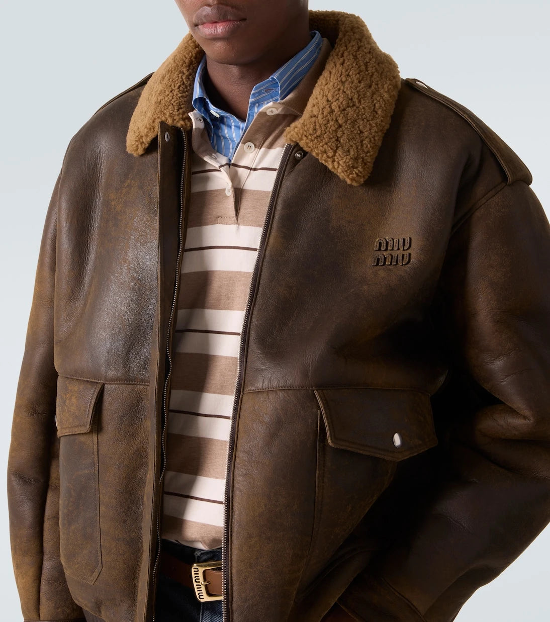 Miu Miu - Shearling-lined leather blouson jacket