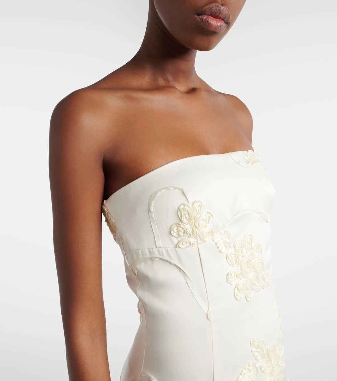 Rotate - Bridal floral-appliqué satin midi dress