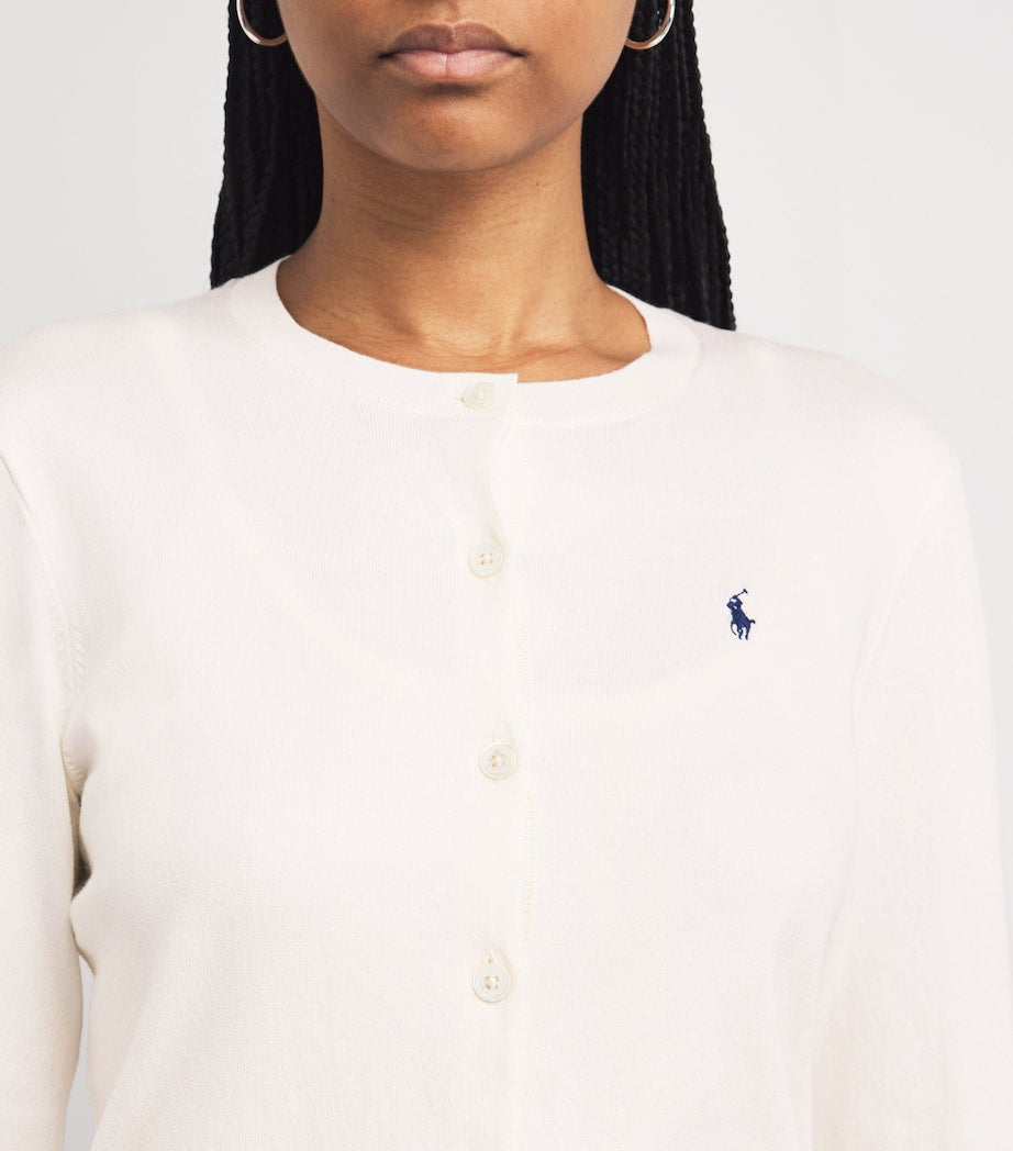 Ivory Cotton-Blend Polo Pony Cardigan