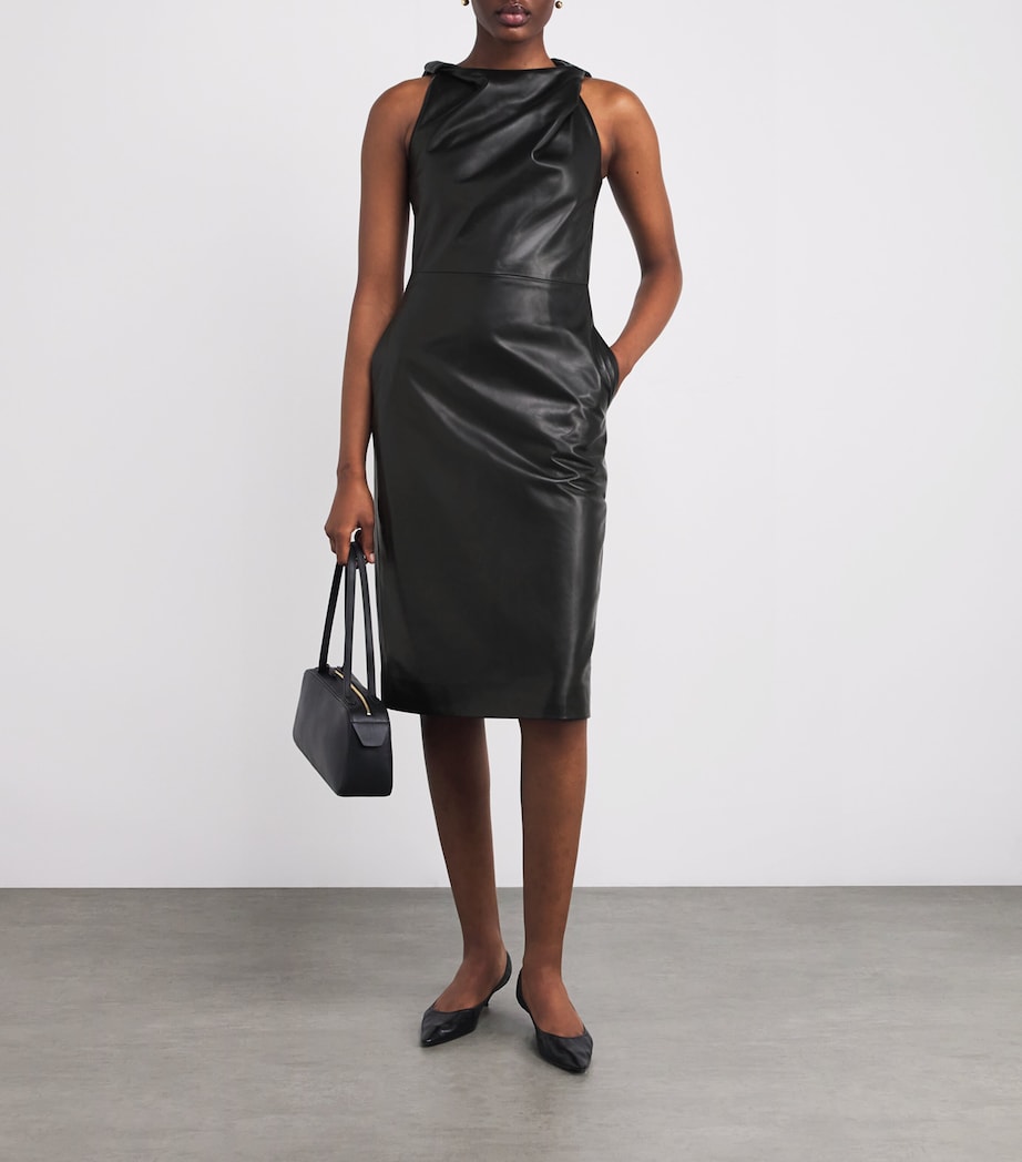 Adam Lippes Black Lambskin Hailee Midi Dress